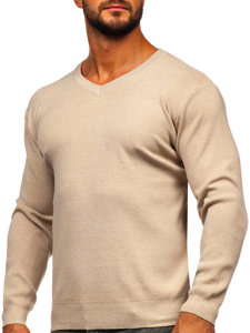 Maglione basic con scollo a V da uomo beige Bolf S8530