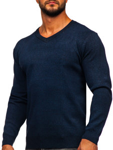 Maglione basic con scollo a V da uomo blu Bolf S8530