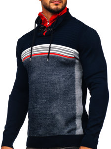 Maglione con colletto rialzato da uomo blu Bolf 1051