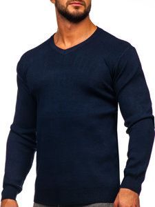 Maglione con scollo a V basic da uomo blu Bolf S8533