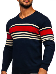 Maglione con scollo a V da uomo blu Bolf S8536