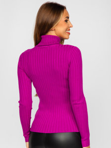 Maglione dolcevita a coste da donna fucsia Bolf 5809