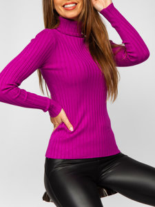 Maglione dolcevita a coste da donna fucsia Bolf 5809