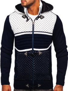 Maglione pesante a zip con cappuccio da uomo blu giacca Bolf 2047