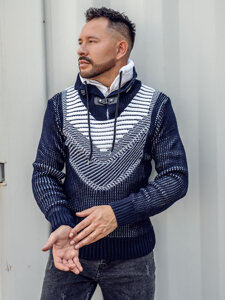 Maglione pesante con collo alto da uomo blu Bolf 2027