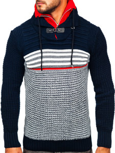 Maglione pessante con colletto rialzato da uomo blu-rosso Bolf 2026