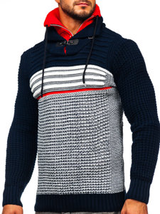 Maglione pessante con colletto rialzato da uomo blu-rosso Bolf 2026