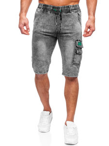 Pantaloncini cargo in denim da uomo neri Bolf HY820