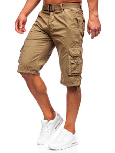 Pantaloncini cargo in tessuto con cintura da uomo cammello Bolf 77885