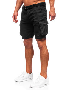 Pantaloncini cargo in tessuto con cintura da uomo neri Bolf 010