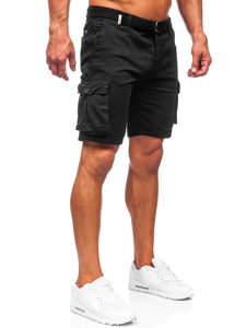 Pantaloncini cargo in tessuto con cintura da uomo neri Bolf 010