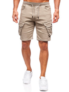 Pantaloncini in tessuto cargo da uomo beige chiaro Bolf 384K