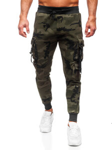 Pantaloni cargo da tuta jogger con motivo mimetico da uomo verde Bolf HSS125