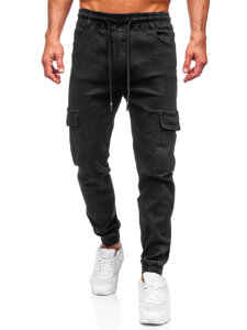 Pantaloni cargo di jeans jogger da uomo nero Bolf 8129