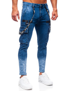 Pantaloni cargo in jeans da uomo blu Bolf TF118