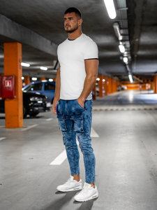 Pantaloni cargo in jeans da uomo blu Bolf TF145