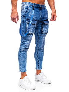 Pantaloni cargo in jeans da uomo blu Bolf TF145