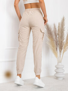 Pantaloni cargo jogger a righe da donna beige Bolf W7861