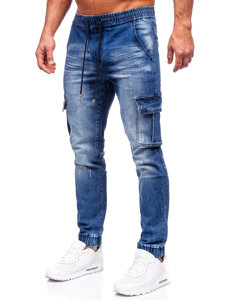 Pantaloni cargo joggers in jeans da uomo blu Bolf MP0130BS