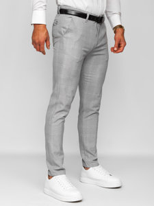 Pantaloni chino a quadri in tessuto da uomo grigio-bianchi Bolf 0036