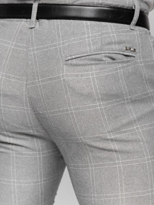 Pantaloni chino a quadri in tessuto da uomo grigio-bianchi Bolf 0036