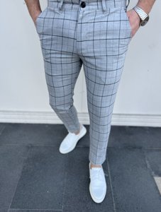 Pantaloni chino a quadri in tessuto da uomo grigio-neri Bolf 0032