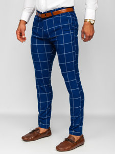 Pantaloni chino in tessuto a quadri da uomo azzurro Bolf 0037