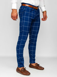 Pantaloni chino in tessuto a quadri da uomo azzurro Bolf 0037