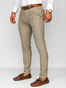 Pantaloni chino in tessuto a quadri da uomo beige Bolf 0040