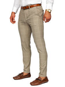 Pantaloni chino in tessuto a quadri da uomo beige Bolf 0040