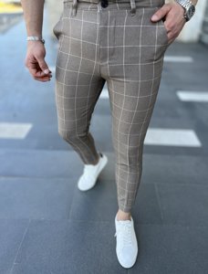 Pantaloni chino in tessuto a quadri da uomo beige Bolf 0040