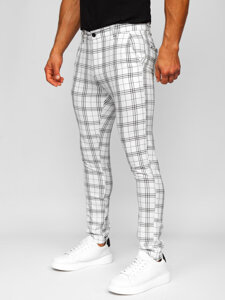 Pantaloni chino in tessuto a quadri da uomo bianco Bolf 0054