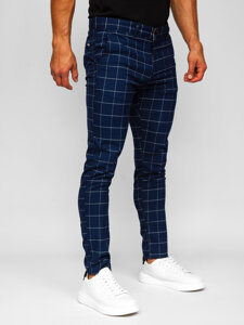 Pantaloni chino in tessuto a quadri da uomo blu Bolf 0040