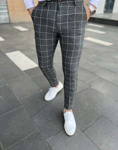 Pantaloni chino in tessuto a quadri da uomo grafite Bolf 0044