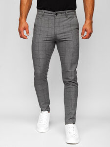 Pantaloni chino in tessuto a quadri da uomo grafite-neri Bolf 0032