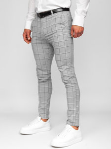 Pantaloni chino in tessuto a quadri da uomo grigi Bolf 0044