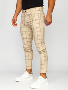 Pantaloni chino in tessuto a scacchi da uomo beige Bolf 0037