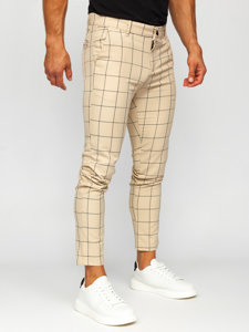 Pantaloni chino in tessuto a scacchi da uomo beige Bolf 0037