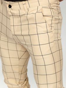 Pantaloni chino in tessuto a scacchi da uomo beige Bolf 0037