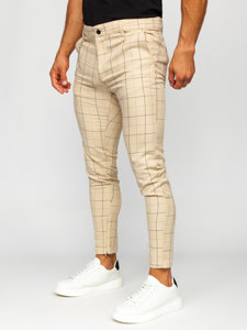 Pantaloni chino in tessuto a scacchi da uomo beige Bolf 0060