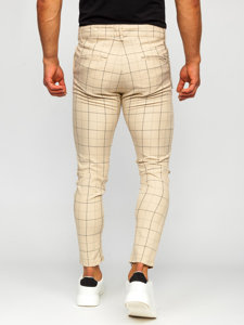 Pantaloni chino in tessuto a scacchi da uomo beige Bolf 0060