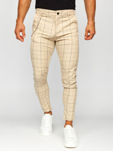 Pantaloni chino in tessuto a scacchi da uomo beige Bolf 0060