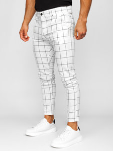 Pantaloni chino in tessuto a scacchi da uomo bianco Bolf 0037