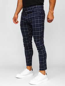 Pantaloni chino in tessuto a scacchi da uomo blu Bolf 0058