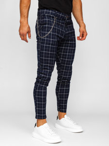 Pantaloni chino in tessuto a scacchi da uomo blu Bolf 0058