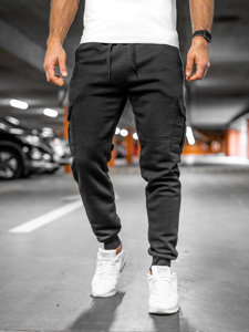 Pantaloni da tuta tipo cargo spessi da uomo nero Bolf JX9395A