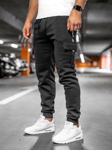 Pantaloni da tuta tipo cargo spessi da uomo nero Bolf JX9395A