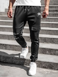 Pantaloni della tuta tipo cargo da uomo nero Bolf K10286A