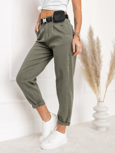 Pantaloni in denim a vita alta con cintura a marsupio da donna khaki Bolf LA688