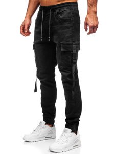 Pantaloni in denim jogger tipo cargo da uomo neri Bolf 8871